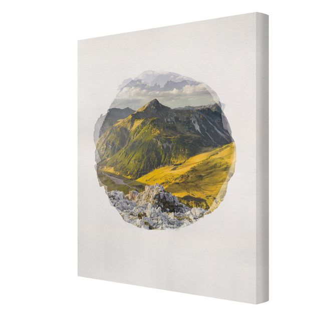 Obrazy na płótnie góra Akwarele - góry i dolina w Alpach Lechtalskich w Tyrolu