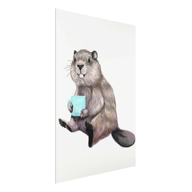 Obrazy na szkle artyści Ilustracja przedstawiająca bobra z filiżanką kawy
