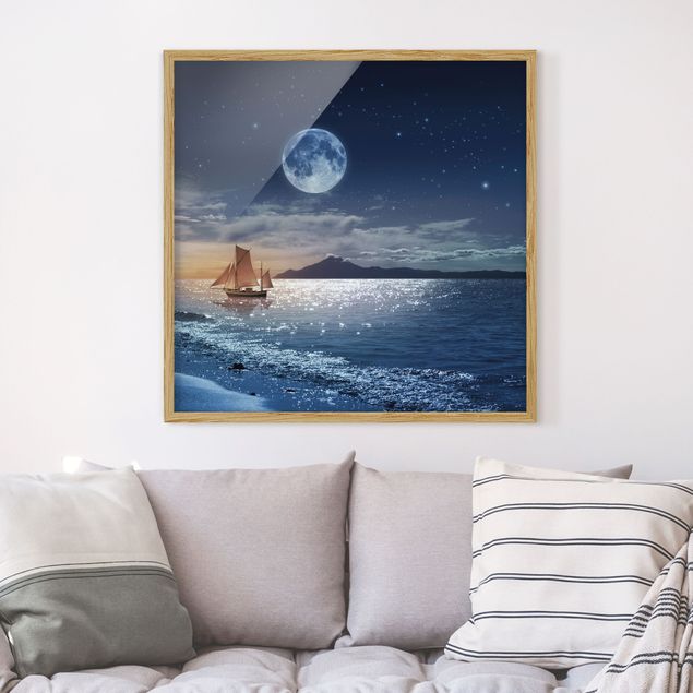 Obrazy w ramie krajobraz Morze nocne księżycowe