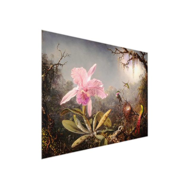 Obrazy na szkle artyści Martin Johnson Heade - Orchidea i trzy kolibry