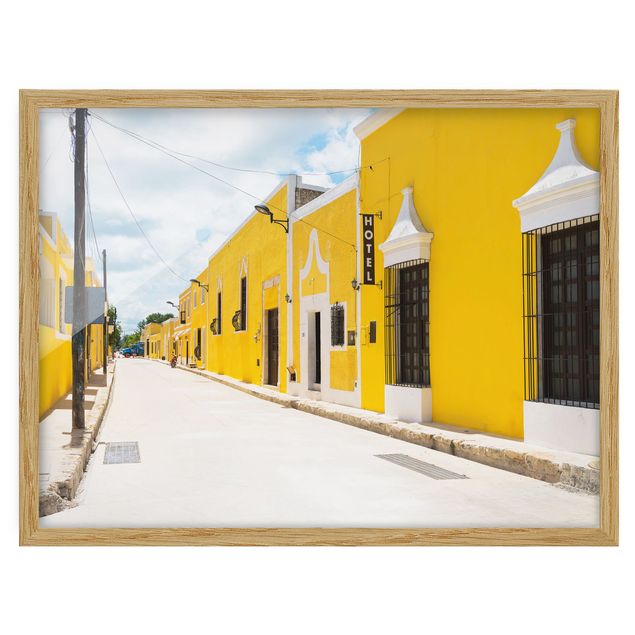Obrazy w ramie do łazienki Miasto w kolorze żółtym
