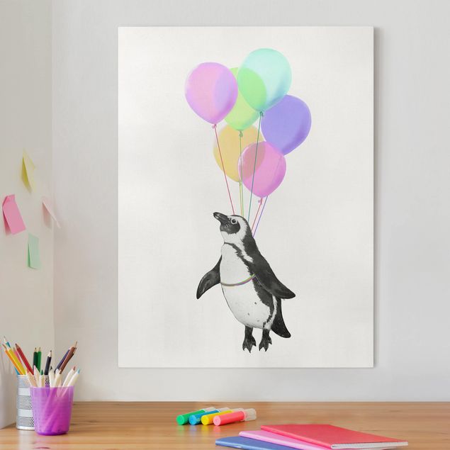 Obrazy artystów Ilustracja pastelowych balonów w kształcie pingwina