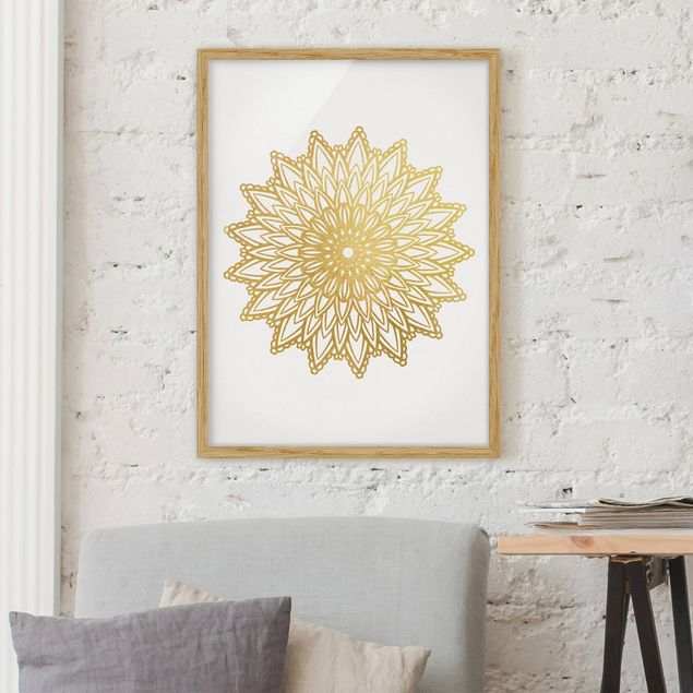 Dekoracja do kuchni Mandala Sun Illustration białe złoto