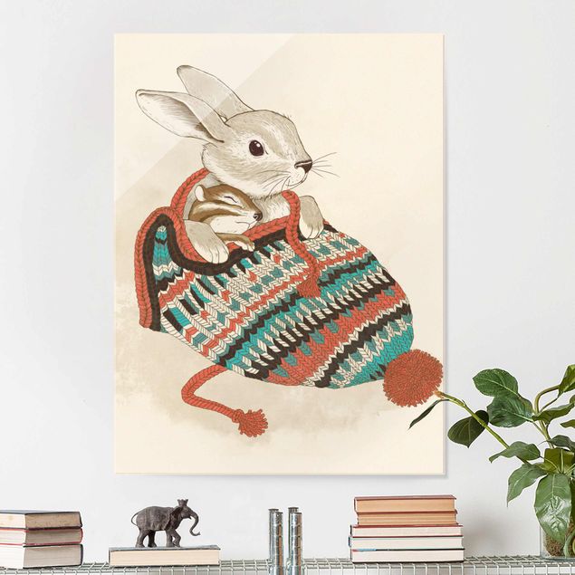Laura Graves Art obrazy Ilustracja przedstawiająca króliczka w czapce
