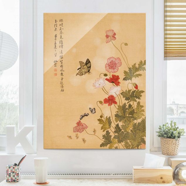 Obrazy na szkle maki Yuanyu Ma - Maki i motyle