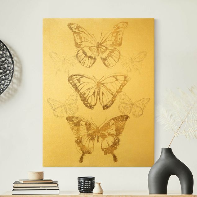 Obrazy zwierzęta Kompozycja z motyli w złocie II