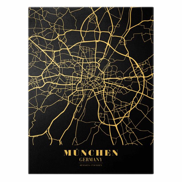 Obraz czarny Mapa miasta Monachium - Klasyczna czerń