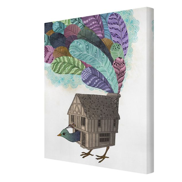 Obrazy pióra Ilustracja domku dla ptaków z piórami