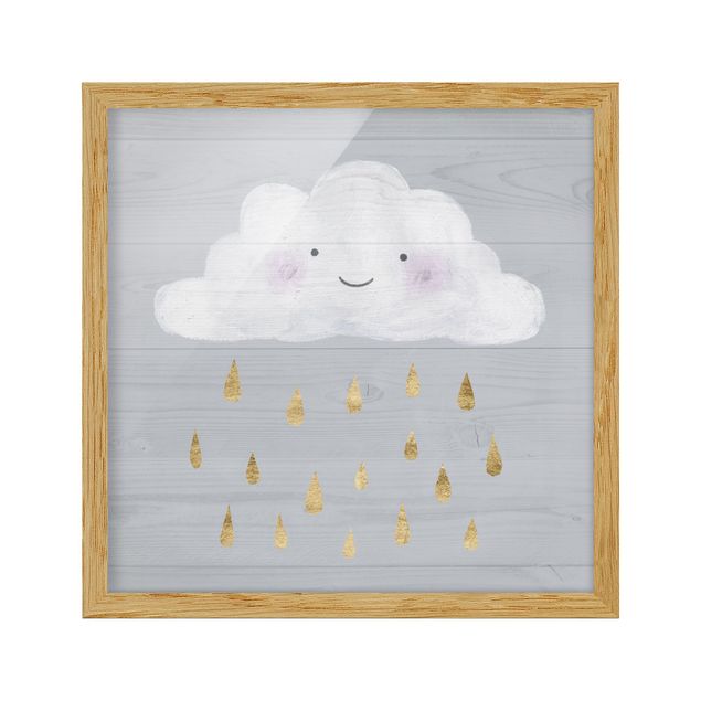 Szary obraz na ścianę Chmura z kroplami złotego deszczu