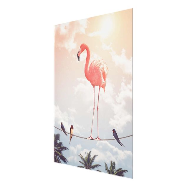 Obrazy na szkle zwierzęta Niebo z flamingiem