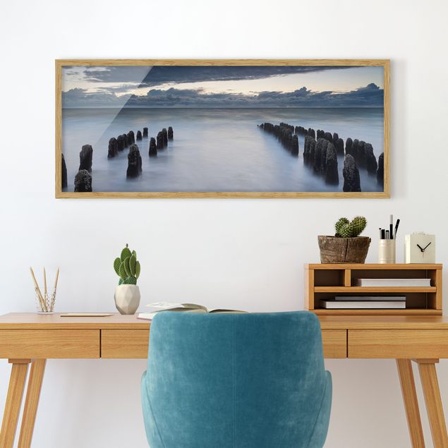 Obrazy w ramie plaża Drewniane groty na Morzu Północnym na wyspie Sylt