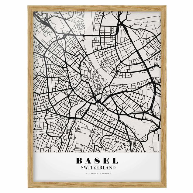 Obrazy w ramie do kuchni Mapa miasta Bazylea - Klasyczna