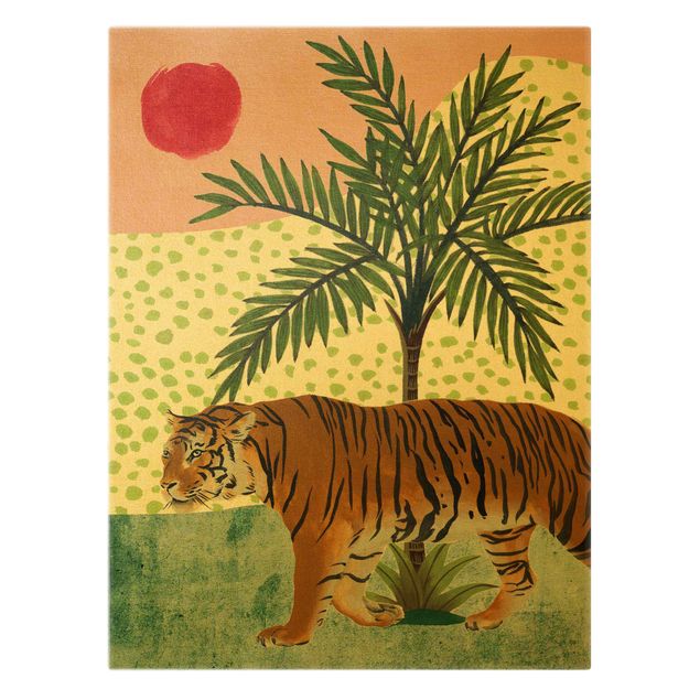 Obrazy motywy kwiatowe Chodzący tygrys o poranku Czerwony