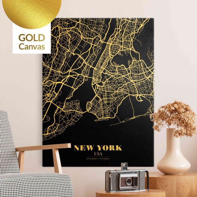 Nowoczesne obrazy do salonu Mapa miasta Nowy Jork - Klasyczna czerń