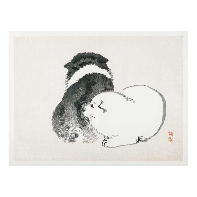 Obrazy na szkle zwierzęta Rysunki azjatyckie Vintage Czarno-białe pieski