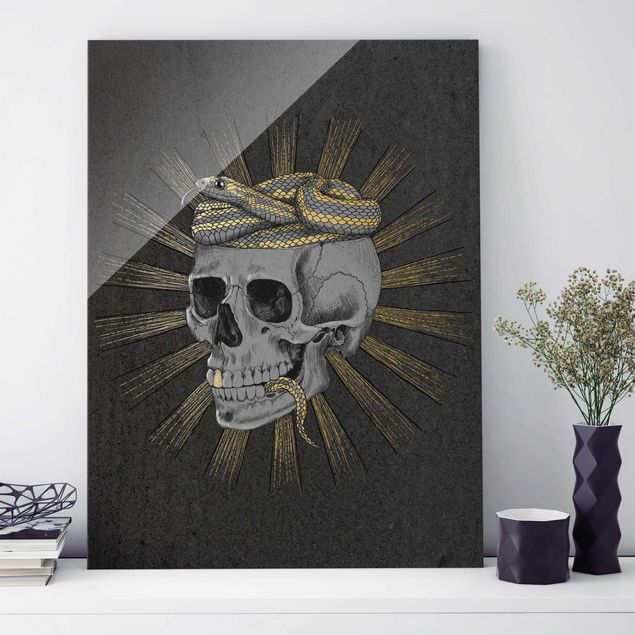Obrazy artystów Ilustracja czaszki i węża Czarne złoto