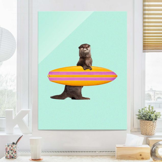 Obrazy zwierzęta Otter z deską surfingową