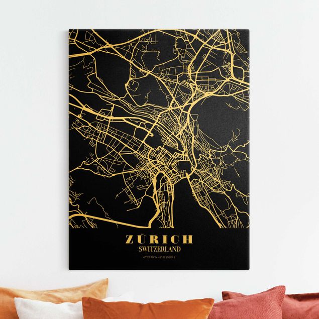 Dekoracja do kuchni Mapa miasta Zurych - Klasyczna czerń