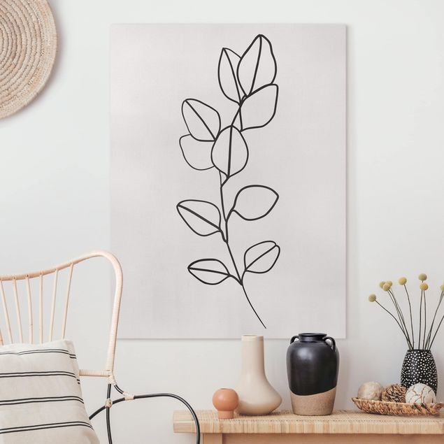 Obrazy na ścianę Line Art Gałązka liści czarno-biały