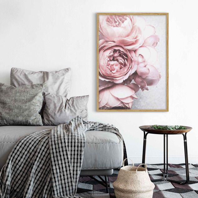 Obrazy w ramie do korytarzu Kwiaty różowej piwonii Shabby Pastel