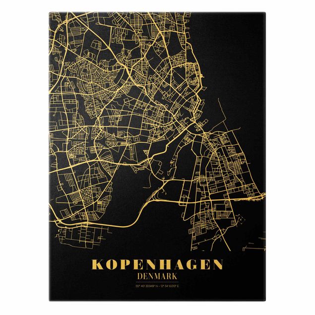 Obrazy na ścianę Mapa miasta Kopenhaga - Klasyczna czerń