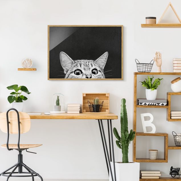 Obrazy w ramie do korytarzu Ilustracja kot czarno-biały rysunek