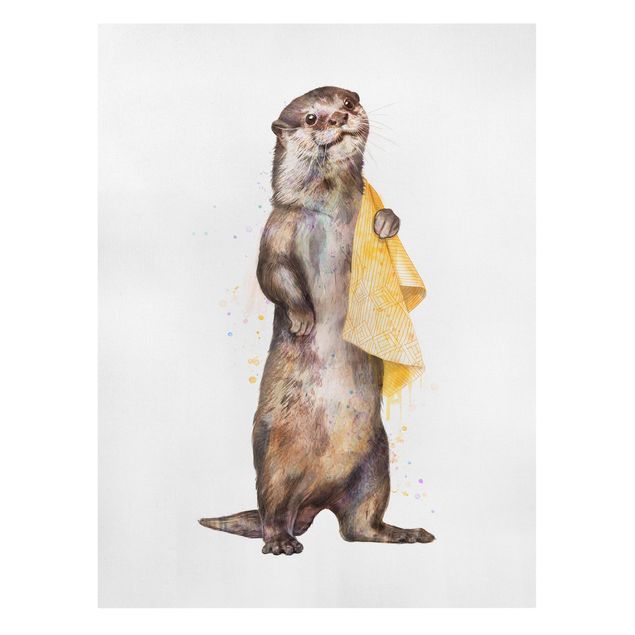 Obrazy zwierzęta Ilustracja Wydra z ręcznikiem malowana na biało