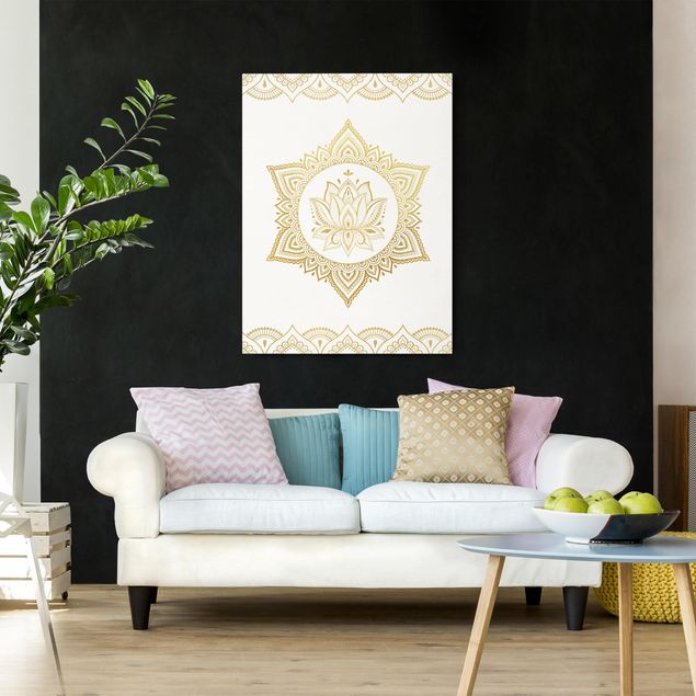 Obrazy duchowość Mandala Lotus Ilustracja Ornament z białego złota