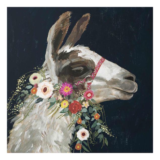 Obrazy nowoczesne Lama z dekoracją kwiatową I
