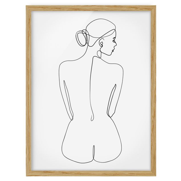 Obrazy w ramie do łazienki Line Art Naga kobieta z tyłu czarno-biały