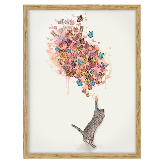 Obrazy nowoczesne Ilustracja kot z kolorowymi motylami malarstwo