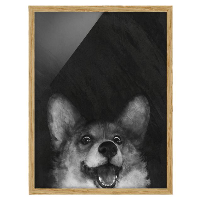 Obrazy w ramie do łazienki Ilustracja pies Corgi malarstwo czarno-biały