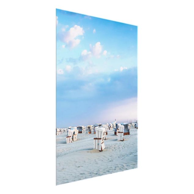 Obrazy na szkle wydmy Krzesła plażowe nad Morzem Północnym