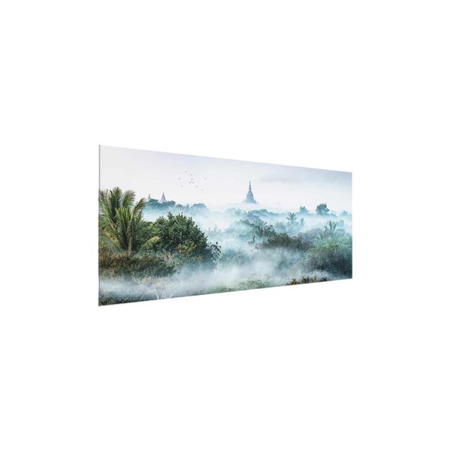 Obrazy na szkle panorama Poranna mgła nad dżunglą Bagan
