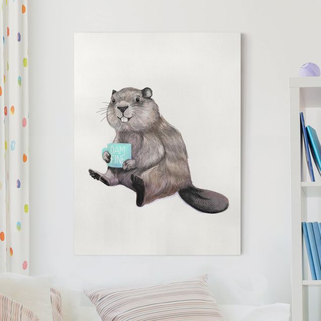 Obrazy artystów Ilustracja przedstawiająca bobra z filiżanką kawy