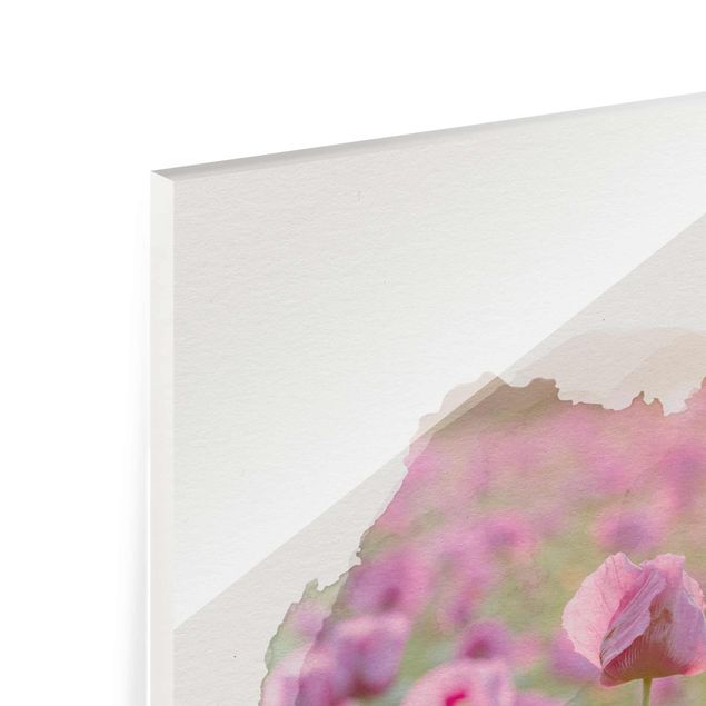 Obrazy nowoczesne Akwarele - Fioletowa łąka maków opiumowych na wiosnę