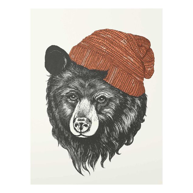 Obrazy na szkle zwierzęta Ilustracja Niedźwiedź z czerwoną czapką Rysunek