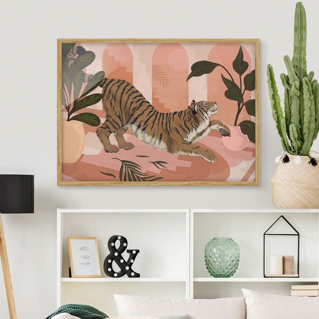 Dekoracja do kuchni Ilustracja tygrysa w pastelowym różowym malarstwie