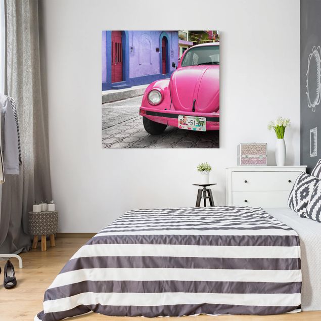 Nowoczesne obrazy do salonu Różowy VW Beetle