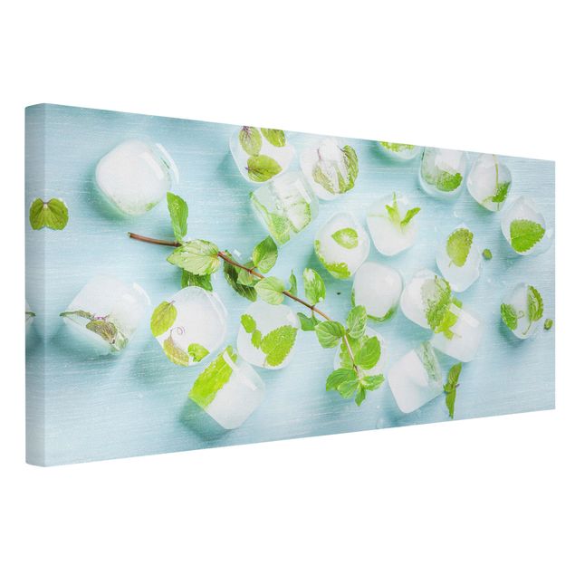 Obrazy motywy kwiatowe Kostki lodu z listkami mięty