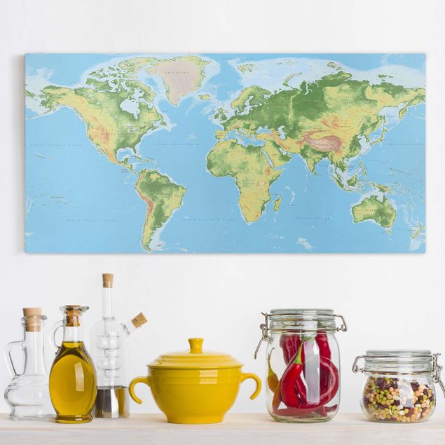 Dekoracja do kuchni Fizyczna mapa świata