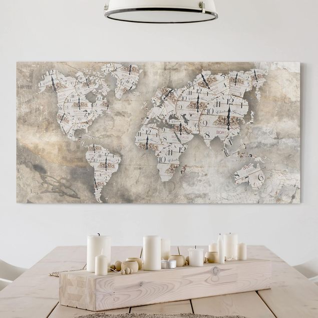 Dekoracja do kuchni Zegary shabby Mapa świata