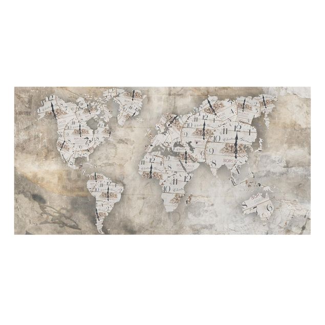 Obrazy retro Zegary shabby Mapa świata