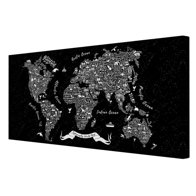 Obraz mapa świata Typografia mapa świata czarna