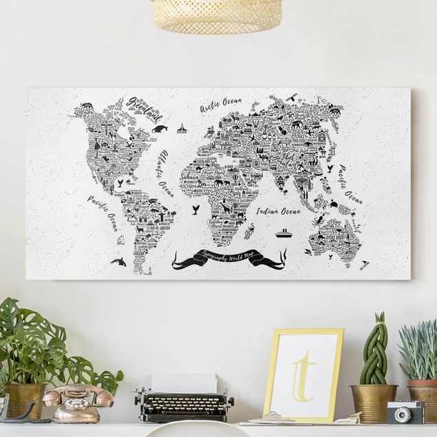 Dekoracja do kuchni Typografia Mapa świata biała