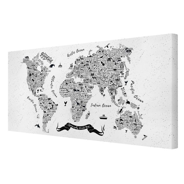 Czarno białe obrazki Typografia Mapa świata biała
