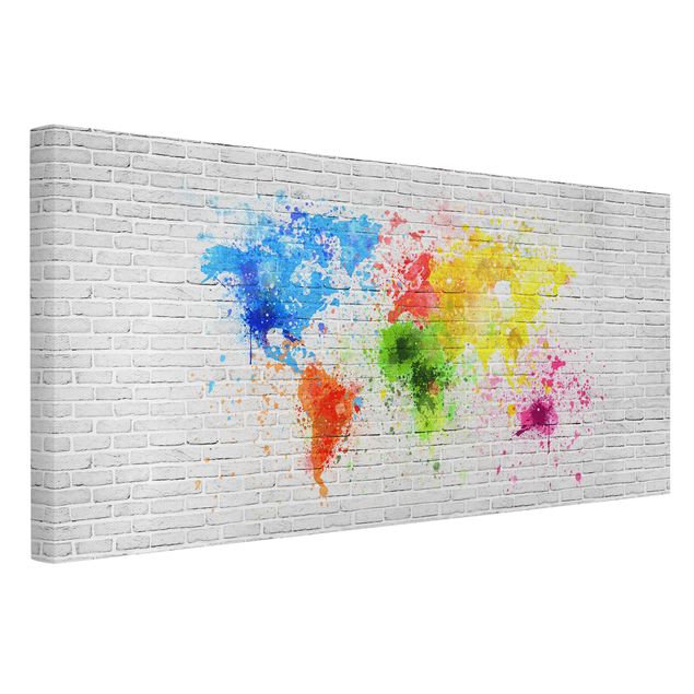 Obraz kolorowy Mapa świata z białą cegłą