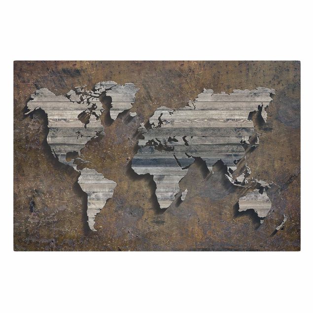 Obraz brązowy Mapa świata z rdzą drewna