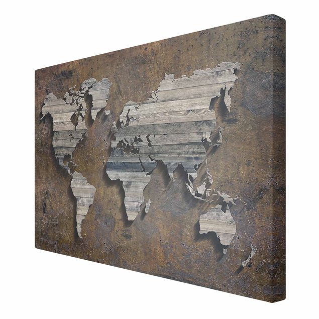 Obraz mapa świata Mapa świata z rdzą drewna