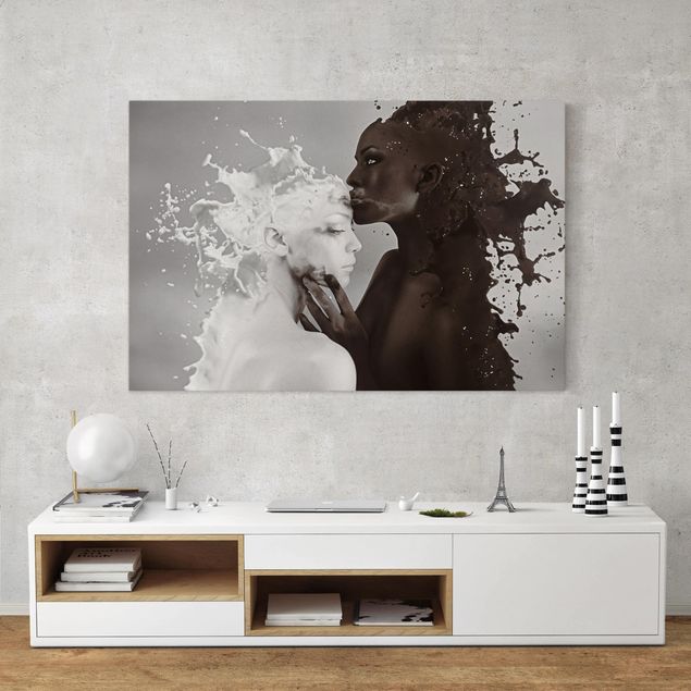 Obrazy do salonu nowoczesne Pocałunek z mlekiem i kawą